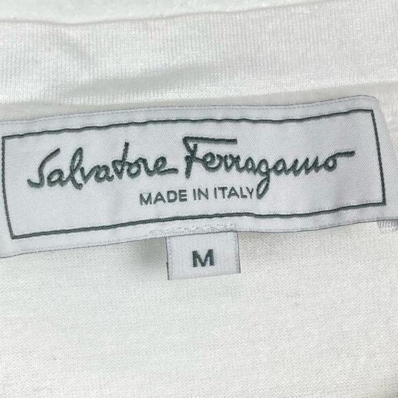 SALVATORE FERRAGAMO White
Cotton Logo Printed T-Shirt - Size M - Picture 7 of 11